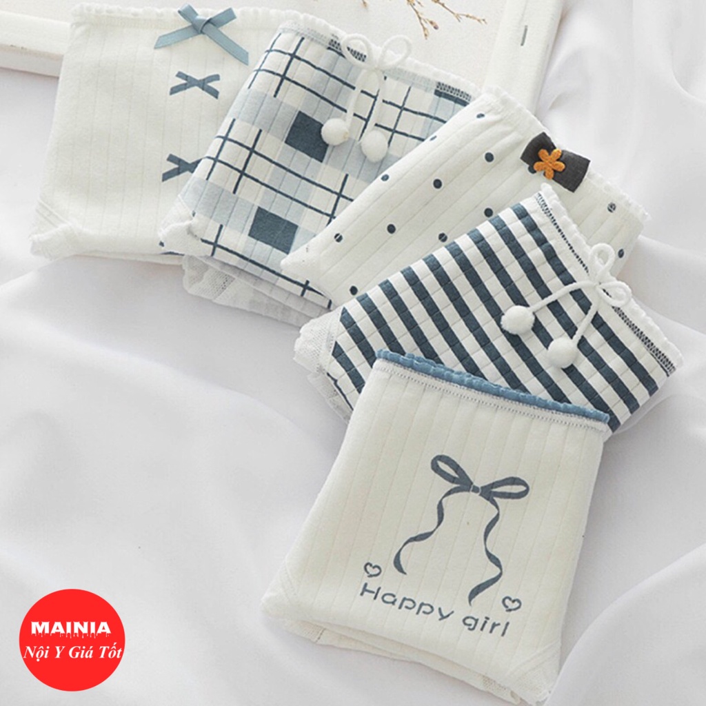 Quần Lót Nữ Cotton Phối Nơ Cục Bông Hoạ Tiết Sọc Xanh Xinh Xắn Dễ Thương Chíp Nữ Cotton Cao Cấp Mainia Shop
