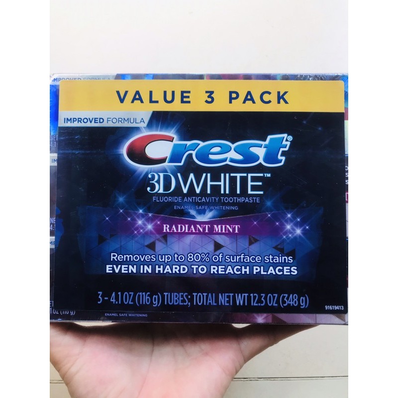 Date 2023]Lốc 5 tuýp kem đánh răng Crest 3d white advanced triple whitening 158g Mỹ,  Kem trắng răng