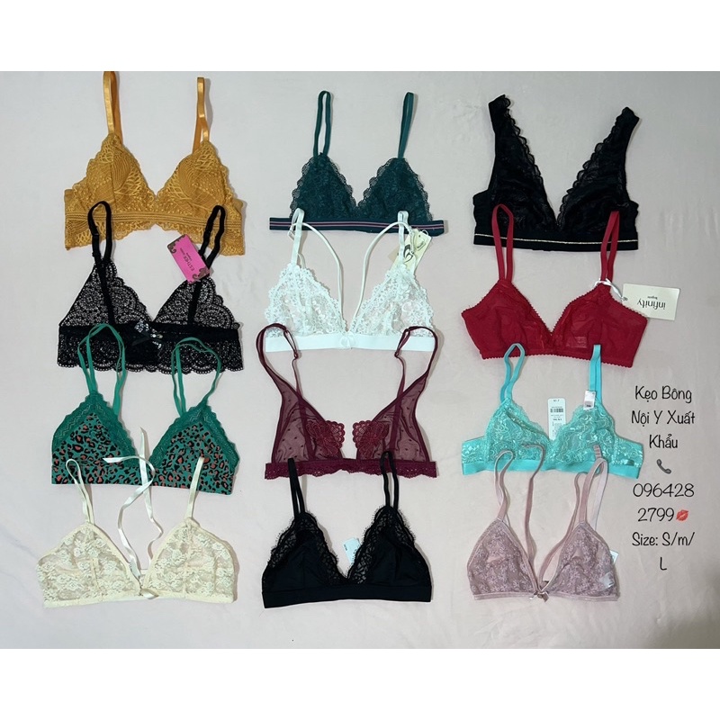 Áo Ngực Bralette Ren Thun Không Gọng Không Mút  Xuất Khẩu XS S M L XL