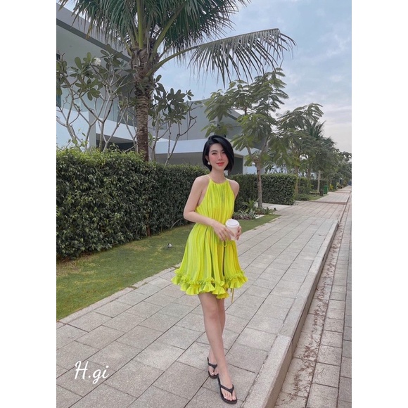Đầm 2 dây dáng xoè đi biển đi chơi có dây cột nơ eo phong cách Hàn Quốc đáng yêu Ulzzang