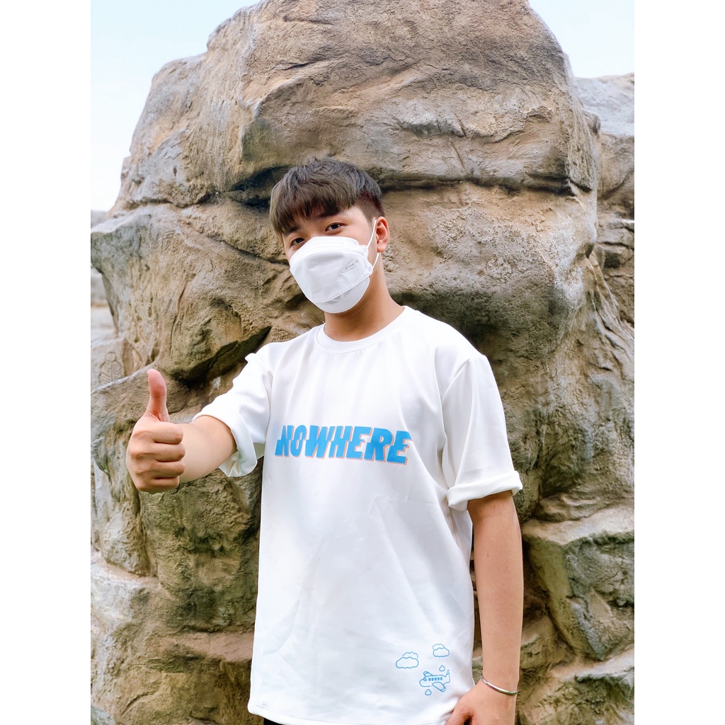 Áo Thun Tay Lỡ Unisex in NOWHERE trắng form rộng họa tiết máy bay chất liệu thun mát