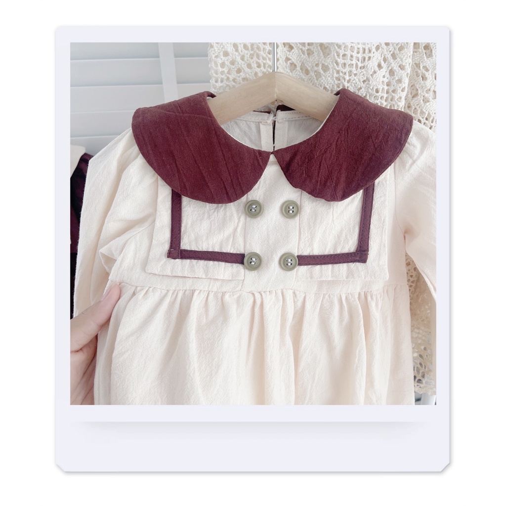 VÁY THU DÀI TAY CỔ SEN ,4 CÚC NGỰC CHẤT THÔ MỀM CHO BÉ GÁI 1-5 TUỔI (MÃ PL0123)