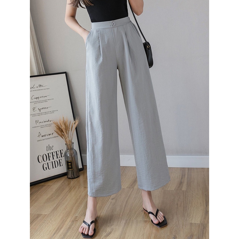Quần đũi nữ ống rộng, dài - Quần culottes đũi dáng dài ống rộng dáng suông Hot Trend Qt38