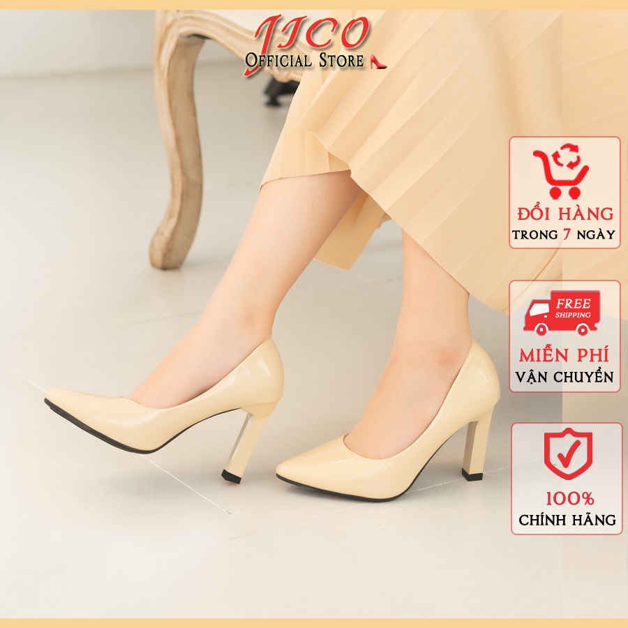GIÀY CAO GÓT JICO MŨI TRƠN MÀU KEM CAO 8 PHÂN -