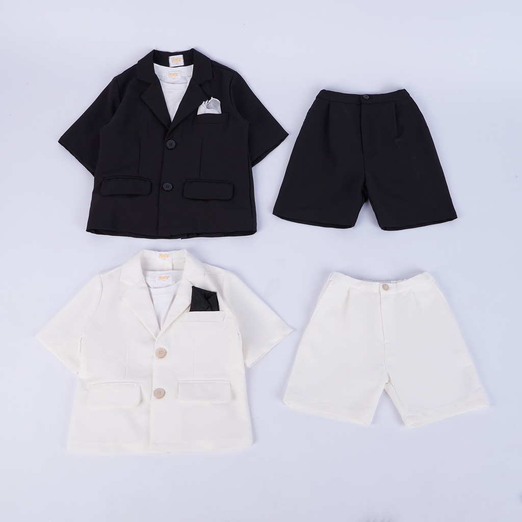 Bộ vest bé trai 2 cúc kèm áo cotton trắng Fbaby FB006