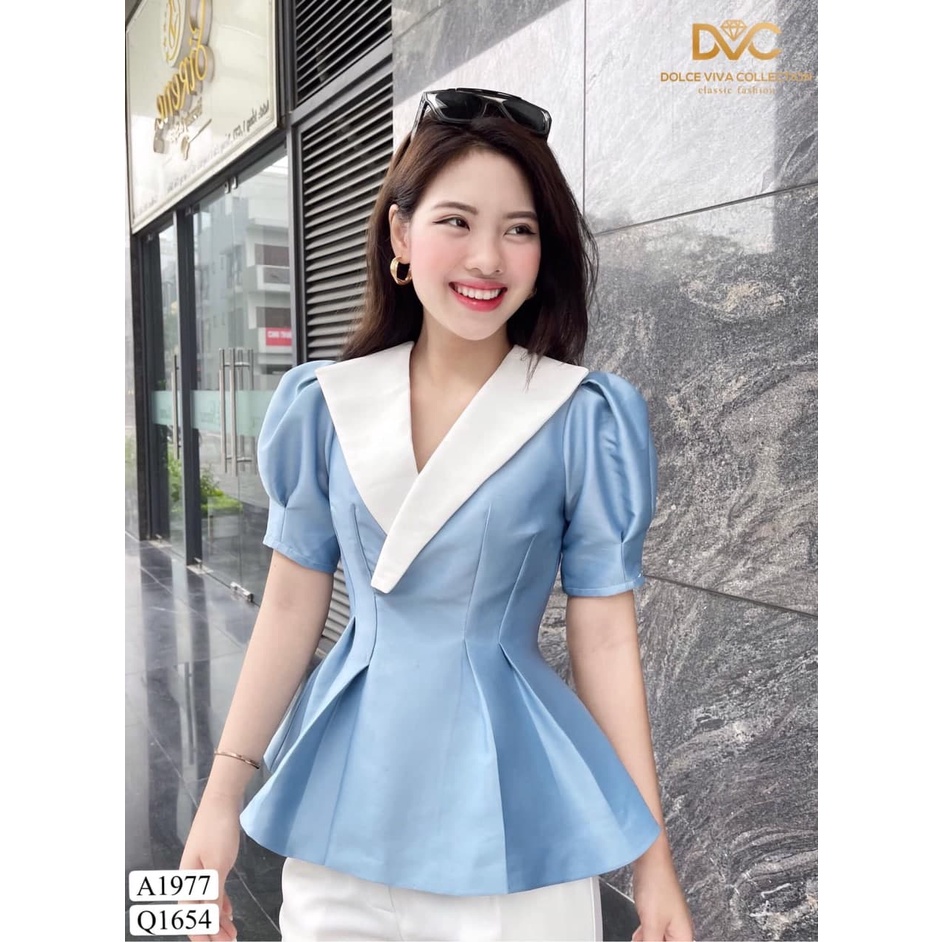 [FREESHIP] Set thiết kế áo cổ vest chiết ly eo kết hợp quần tây sang trọn S1977 - Luis Shop [ảnh thật]