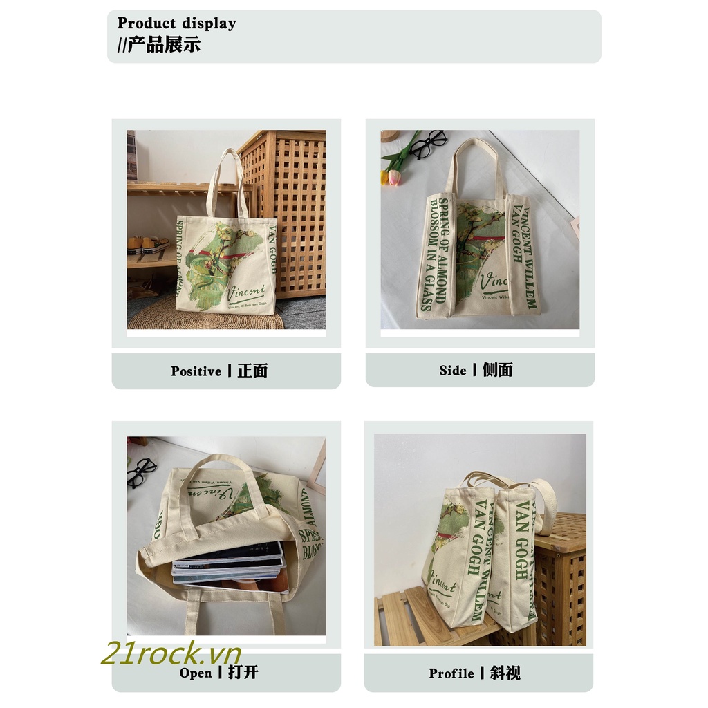 Túi Xách Canvas Cỡ Lớn In Họa Tiết Bằng Tay Phong Cách Retro Châu Âu Cho Học Sinh