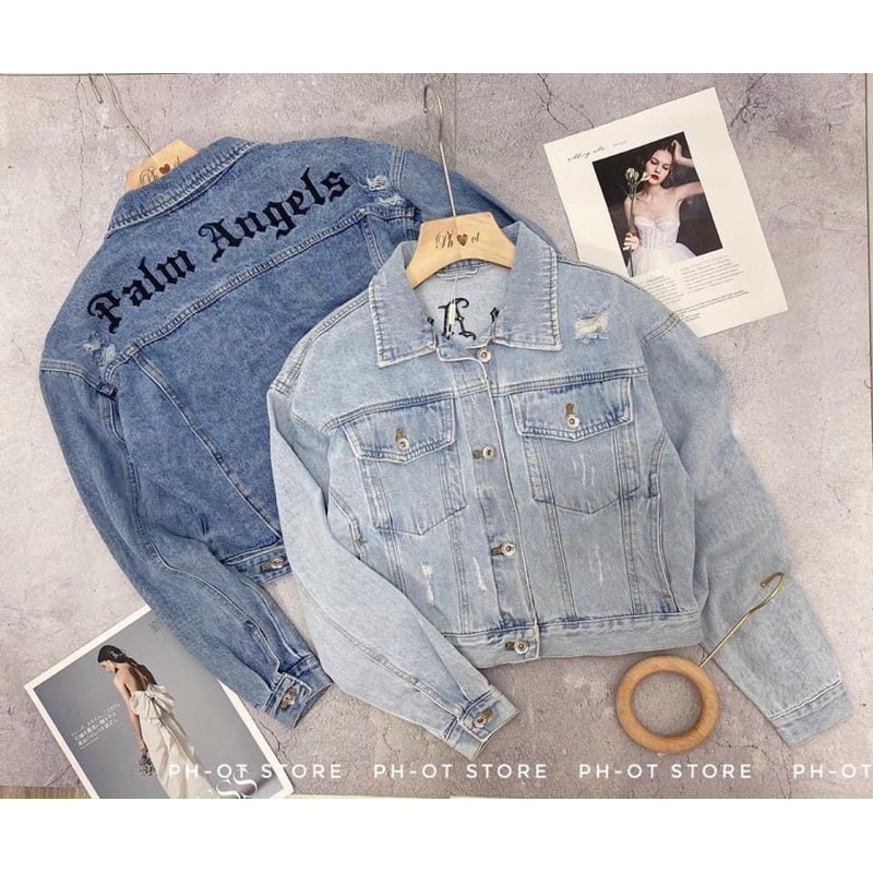 Áo khoác bò crop in chữ sau | BigBuy360 - bigbuy360.vn