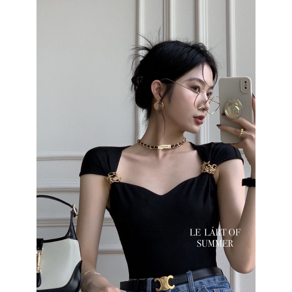 Bán Chạy!F &amp; X Áo Thun Thiết Kế Chuỗi Xích LELART Pháp Phong Cách Drama Heroine Thousand Phong Cách Hàn Quốc Thời Trang Mùa Hè Hàng Mới 2022 Dành Cho Bạn Nữ