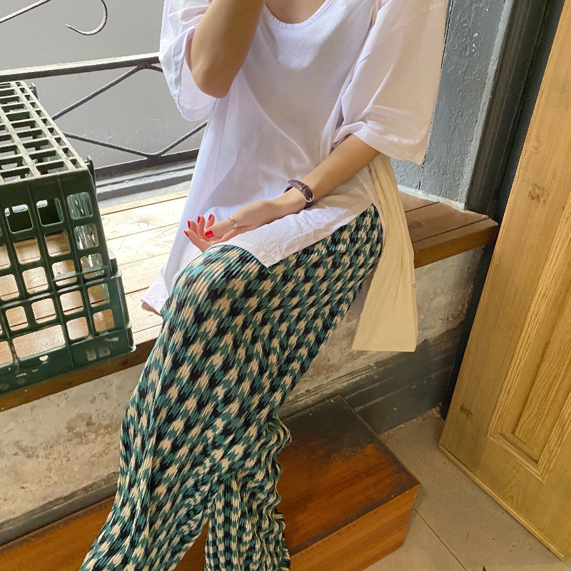 Quần Dài Ống Rộng Họa Tiết Ca Rô Phong Cách Hàn Quốc Dành Cho Nữ | BigBuy360 - bigbuy360.vn