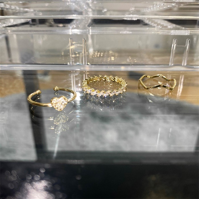 Bộ Ba Nhẫn Hình Trái Tim Đính Đá Thời Trang Hàn Quốc