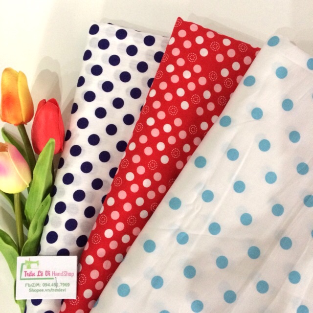 #V46🌈 VẢI TWILL HOẠ TIẾT CHẤM BI  MAY ĐỒ CHO DOLL, OBITSU, DIY, HANDMADE, QUILTING, SCRUNCHIES..