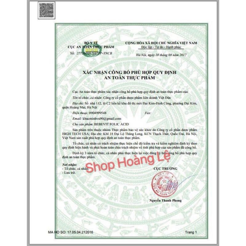 BEBEVIT FOLIC ACID bổ xung sắt và các thành phần thiết yếu cho quá trình tạo máu