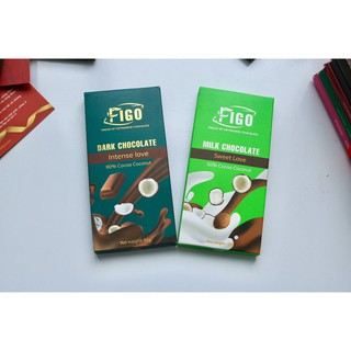 Combo 2 hộp Socola đen 80% cacao nhân dừa và Socola sữa 50% cacao dừa 50g Figo