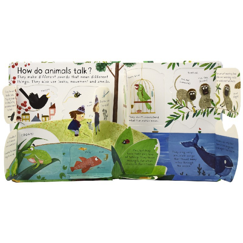 Sách Usborne - tương tác lật mở cho bé 6-8 tuổi Lift-The-Flap First Questions And Answers: How Do Animals Talk?