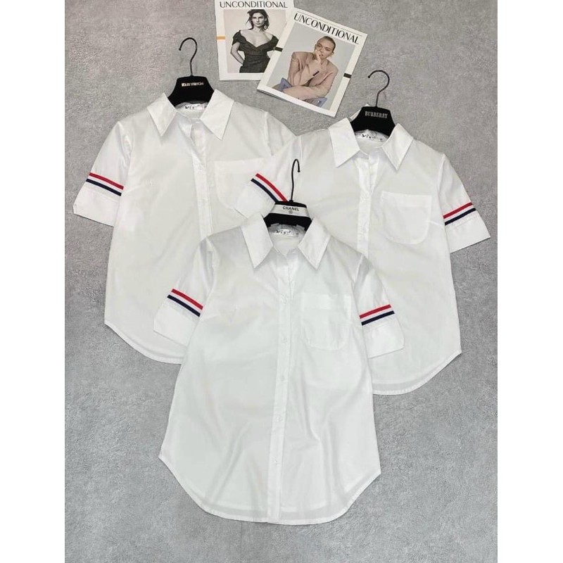 [Mã WASKT410K giảm 10K đơn 50K] ANU188 - ÁO SƠ MI NỮ TRẮNG ĐŨI CỘC TAY KẺ ĐỎ | BigBuy360 - bigbuy360.vn