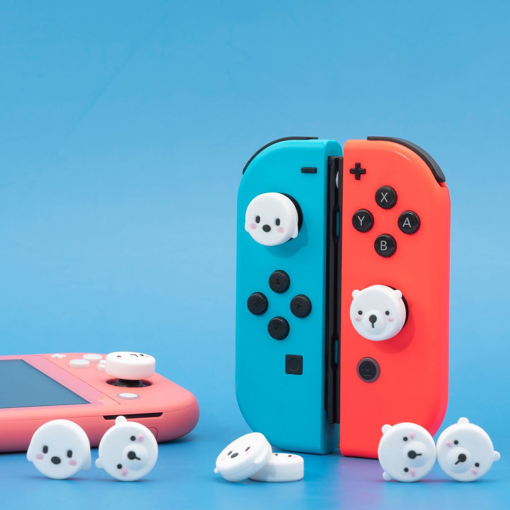 Bộ 4 núm bọc analog hình Gấu Trắng và Chó Trắng cao cấp Geekshare cho Joy-Con - Nintendo Switch và Nintendo Switch Lite