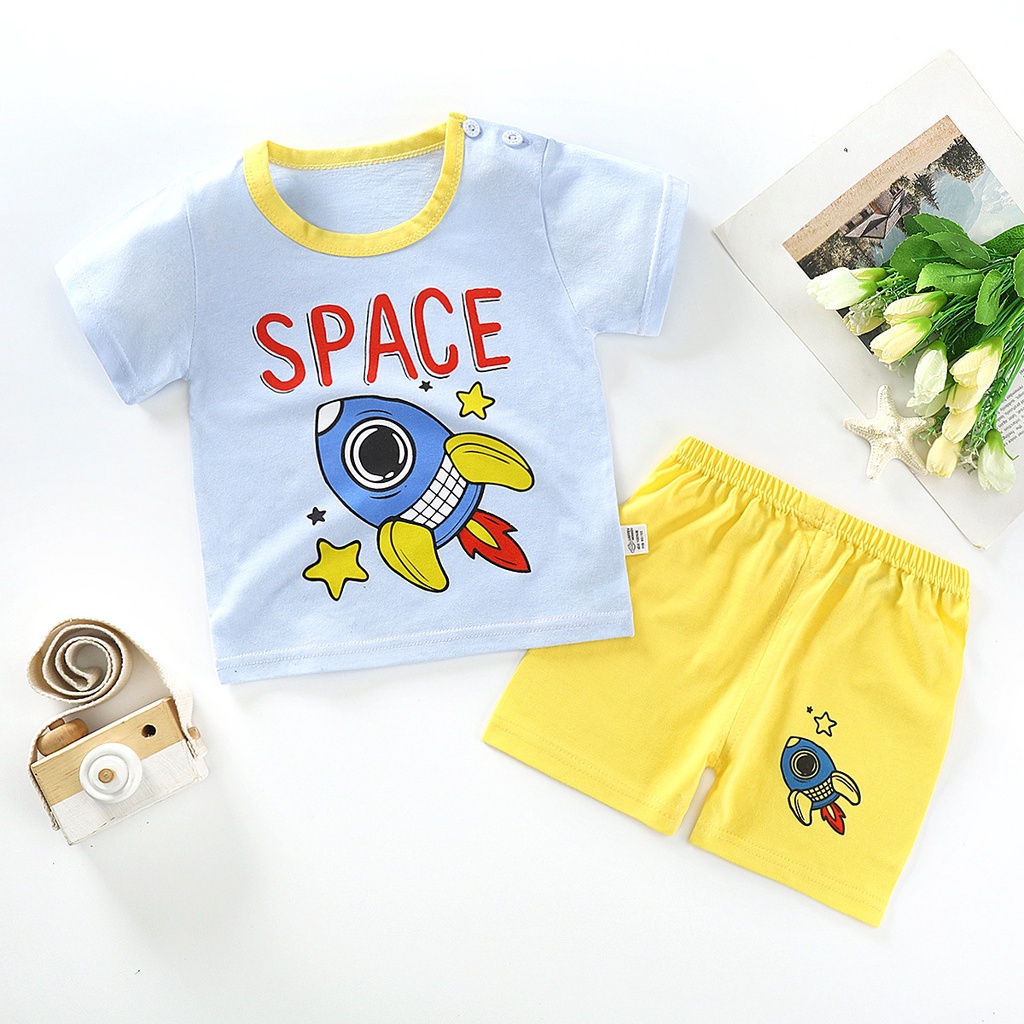 Set áo thun tay ngắn phối quần short vải cotton SANITKUN thời trang hè Hàn Quốc mới cá tính cho bé