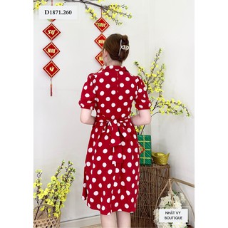 Đầm Nữ NHẬT VY Chấm Bi Cúc Bọc Chít Eo Công Sở Chất  Lụa Bi - NHATVY D1871