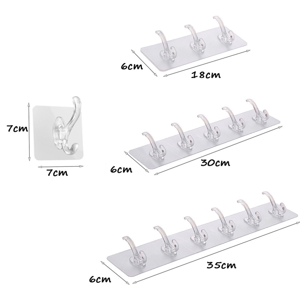 Móc treo đồ gắn tường bằng PVC trong suốt tiện dụng cho nhà tắm/ nhà bếp 1/3/5/6 móc tiện dụng