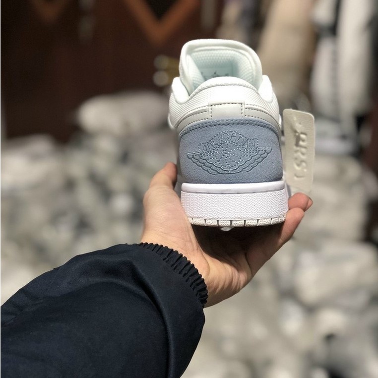Giày thể thao Jordan 1 xám xanh paris, Giày JD1 màu xám xanh cổ thấp nam nữ Full Box Bill