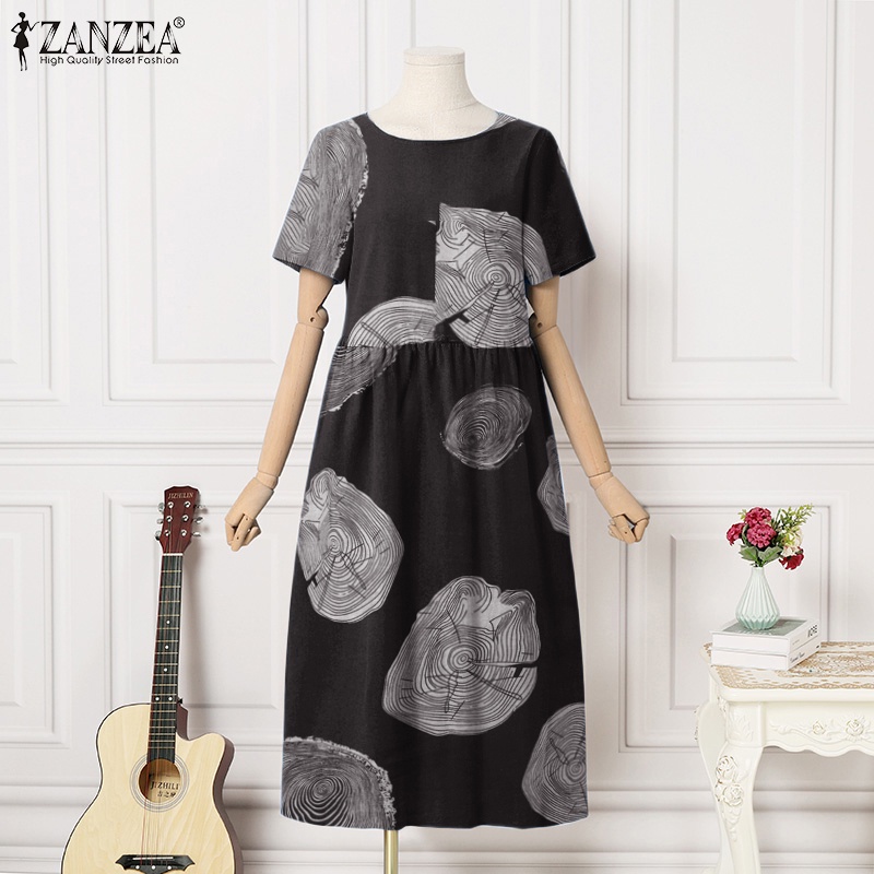 Zanzea Đầm Nữ Ngắn Tay Cổ Tròn Form Rộng Thời Trang Hàn