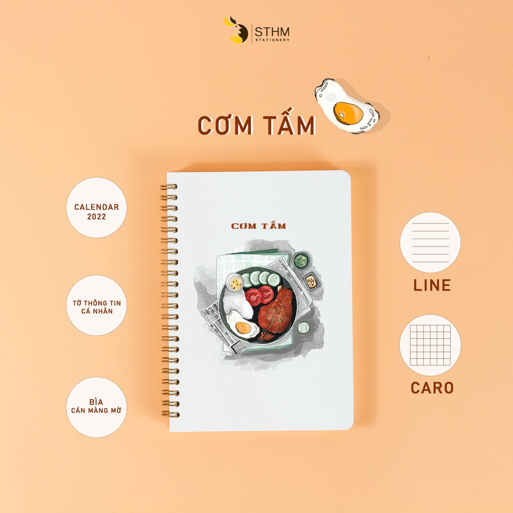 CƠM TẤM - Sổ tay bìa cán màng mờ - Ruột kem 100gsm - STHM stationery