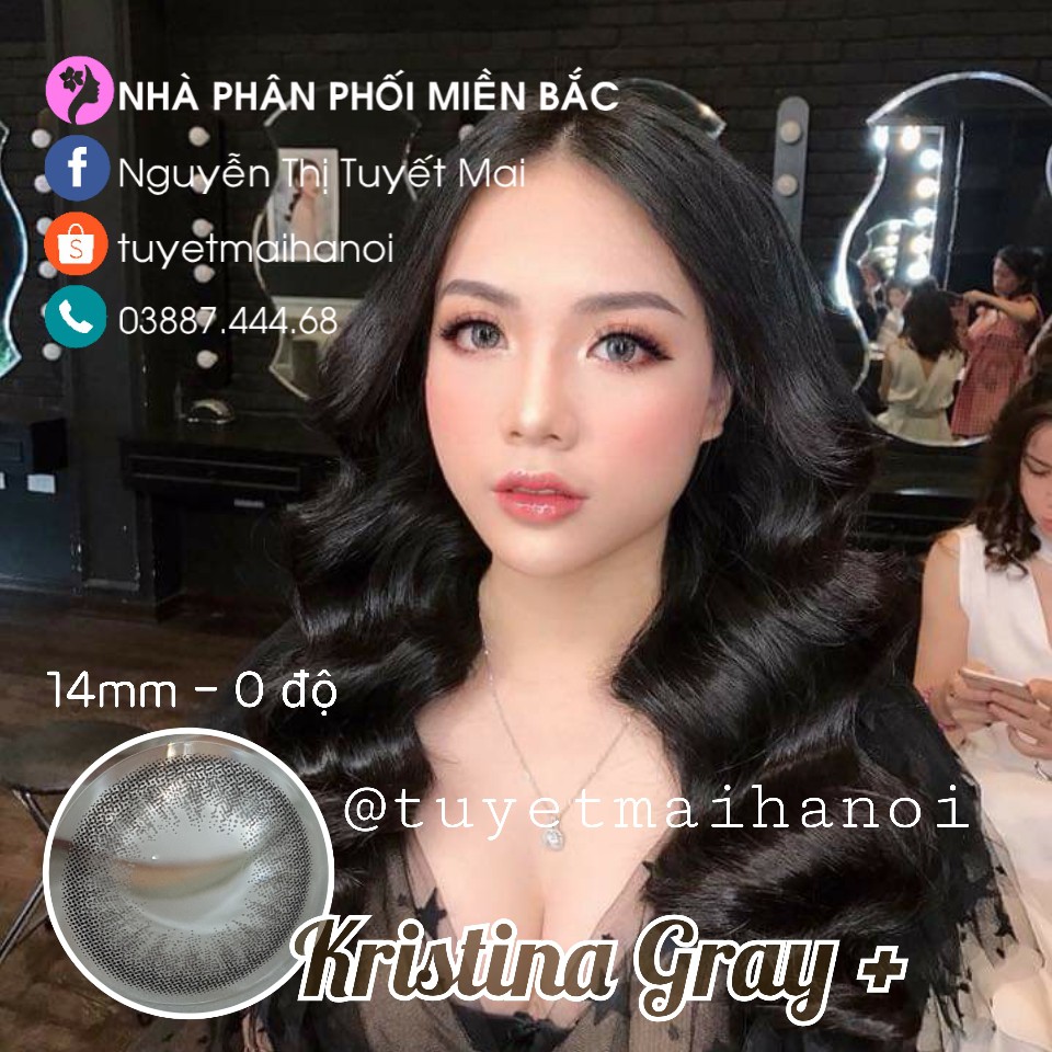 [ Ảnh Thật ] Lens Cận Màu Xám Tây Siêu Êm Siêu Mềm Kristina Gray 14mm 0 đến 6 Độ - Kính Áp Tròng Hàn Quốc Chính Hãng