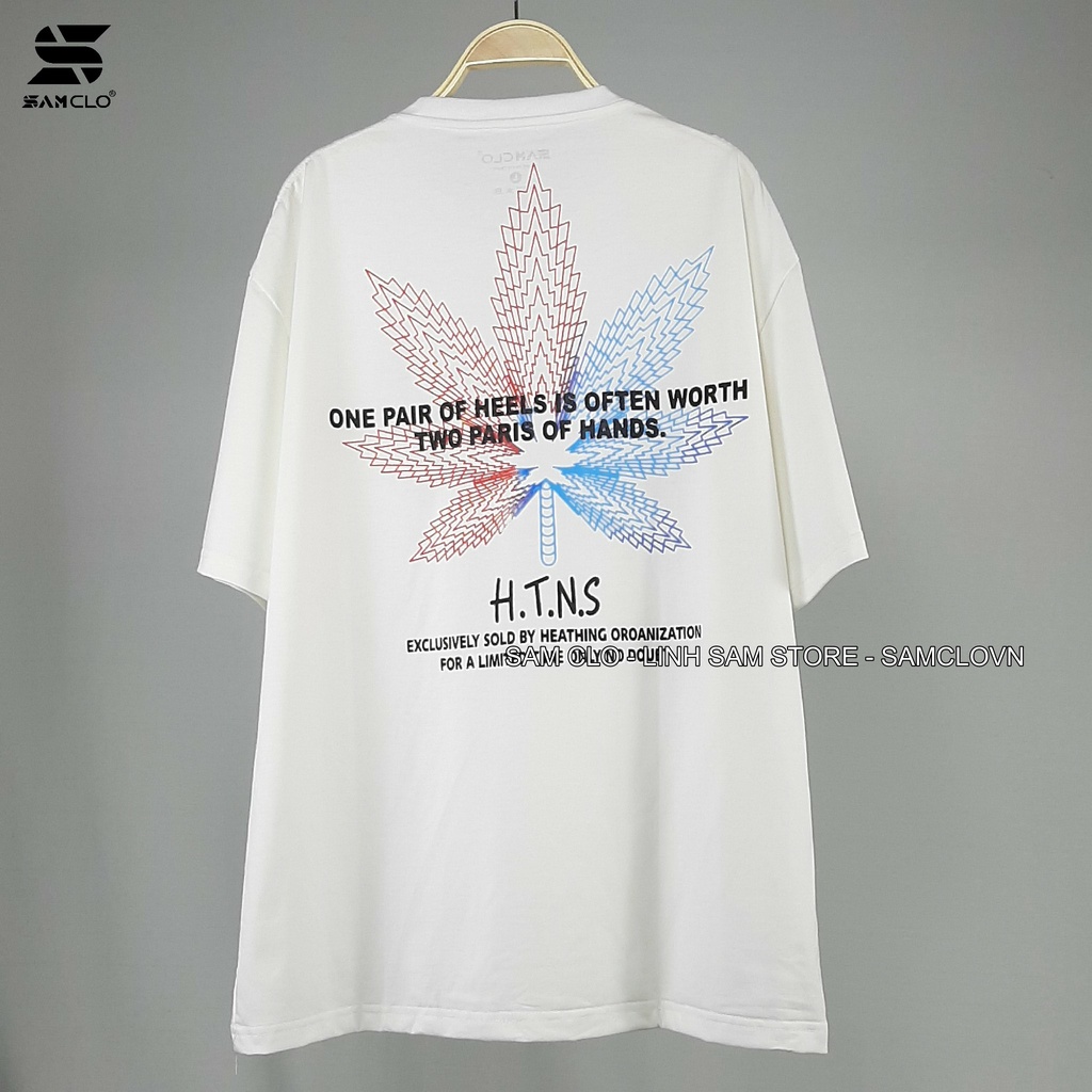 Áo thun nam nữ tay lỡ SAM CLO form rộng Unisex, mặc cặp, nhóm in hình LÁ chữ HTSN - 80% COTTON