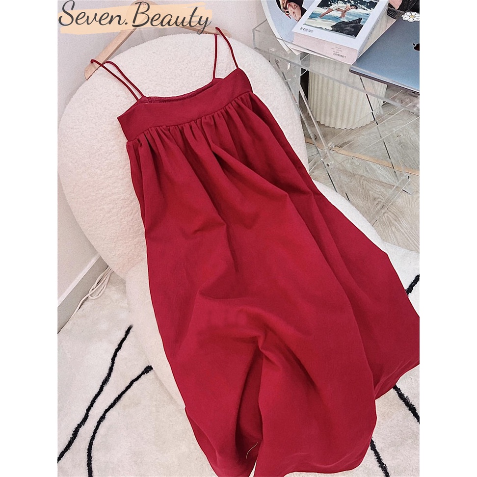 Đầm maxi đỏ, đầm suông nữ vải mềm mướt thiết kế chun sau, phong cách trẻ trung quyến rũ  7.beautiful V114