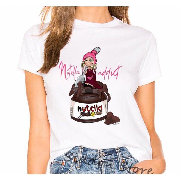 Áo Thun Nữ In Chữ Nutella Addict Phong Cách Harajuku Hàn Quốc Thời Trang Mùa Hè 2020