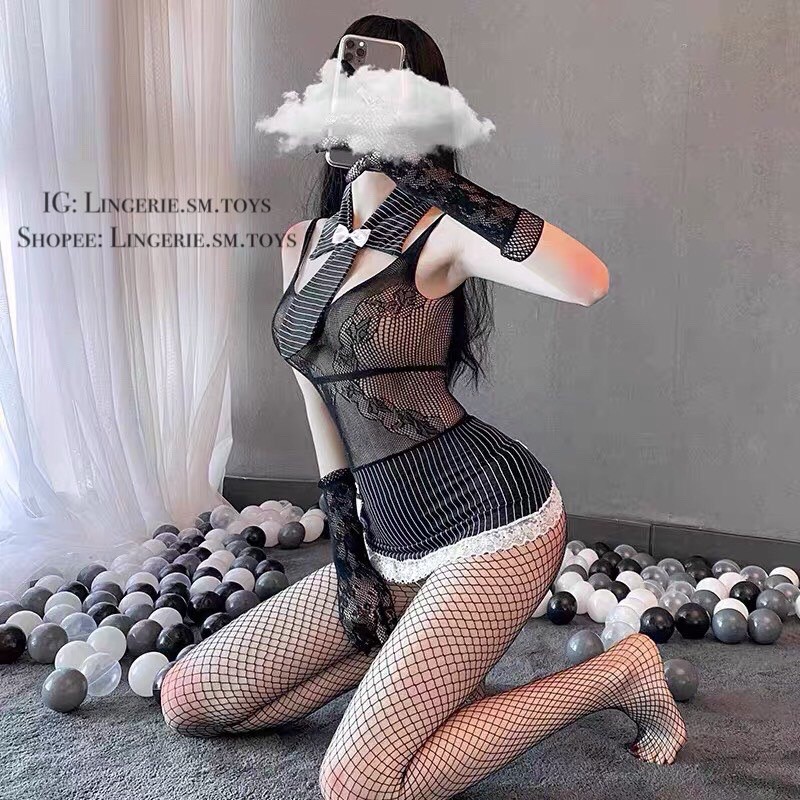 FM7485 Full Phụ Kiện | Cosplay Thư Kí | Set Hầu Gái Ren Hoa Kẻ Sọc Sexy | BigBuy360 - bigbuy360.vn