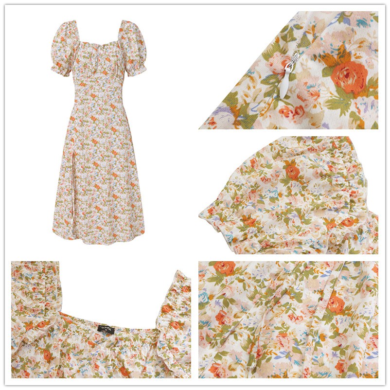  Đầm Tay Ngắn Cổ Vuông VONDA Họa Tiết Hoa Xẻ Tà Phong Cách Hàn Quốc | BigBuy360 - bigbuy360.vn