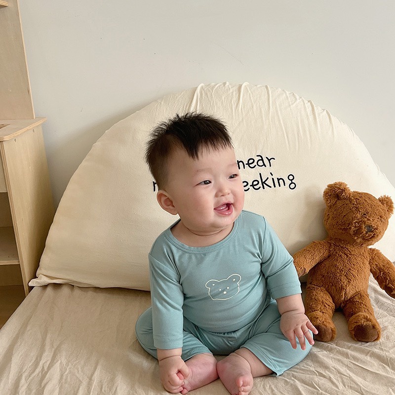 Bộ đồ thun trẻ em thu đông họa tiết gấu cute đáng yêu, vải mềm mịn