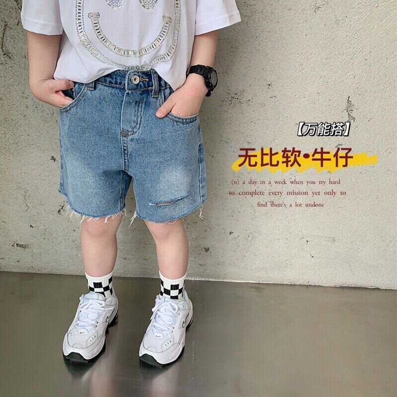 Quần Short Denim Dáng Rộng Thoải Mái Thời Trang Mùa Hè Hàn Quốc Cho Bé Trai