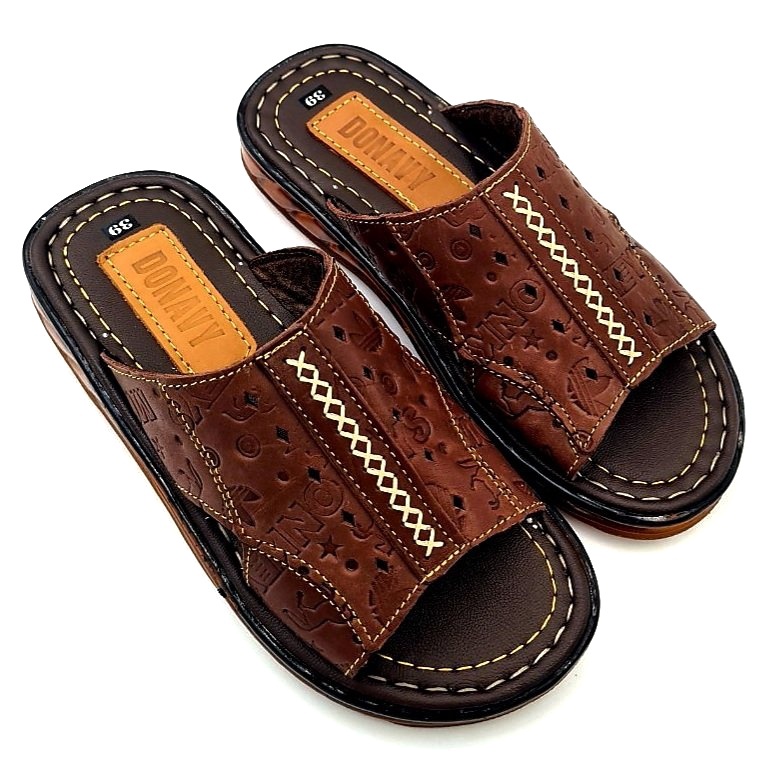 Dép quai ngang da bò trung niên-Kínon Shop