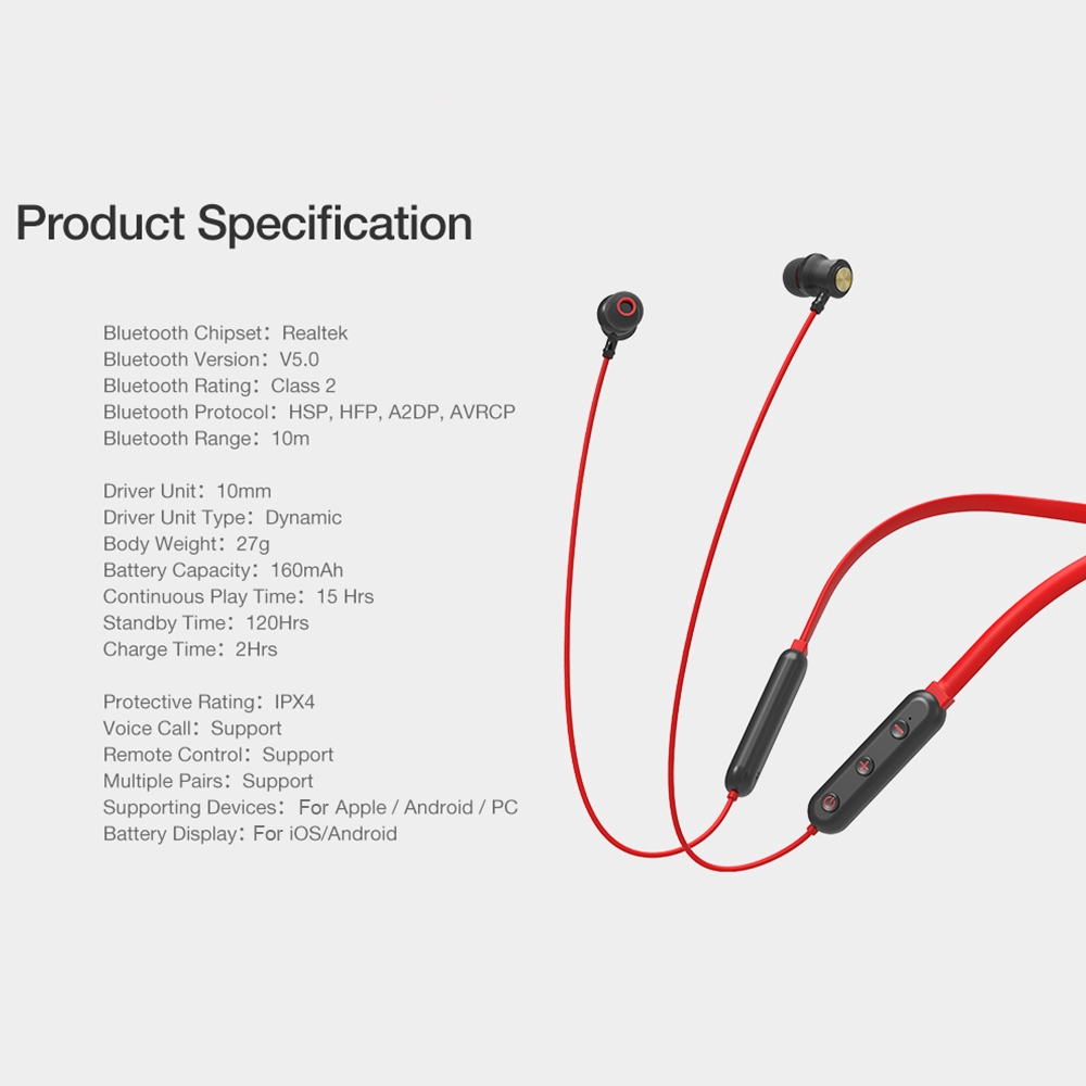 Tai nghe bluetooth NILLKIN không dây dạng đeo cổ cho Apple / Android / máy tính bàn