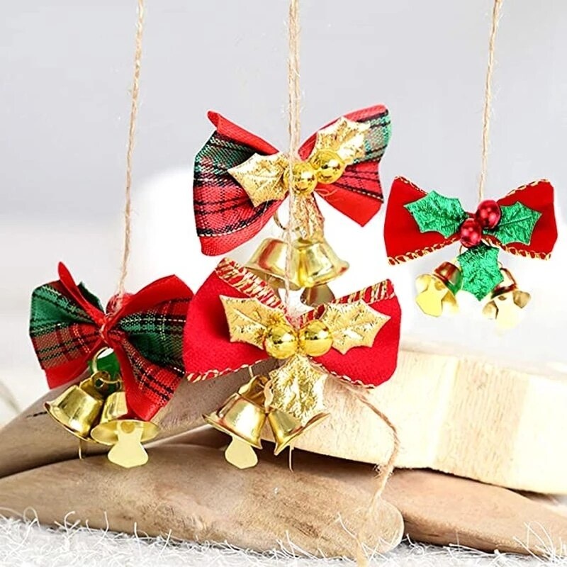 Phụ kiện trang trí cây thông noel thiết kế hình nơ đính chuông dễ thương