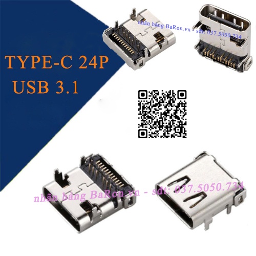 Cổng USB 3.1 TYPE-C dùng cho sạc nhanh, chân cắm điện thoại loại 6 pin