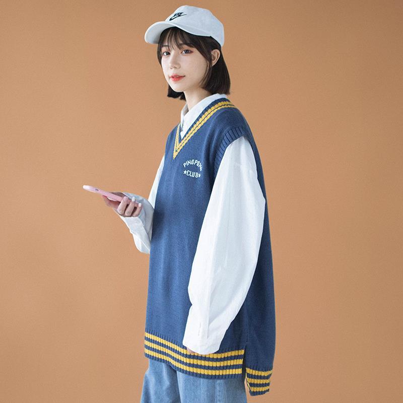 Áo sweater nữ sinh dáng rộng cổ chữ V phong cách Nhật Hàn