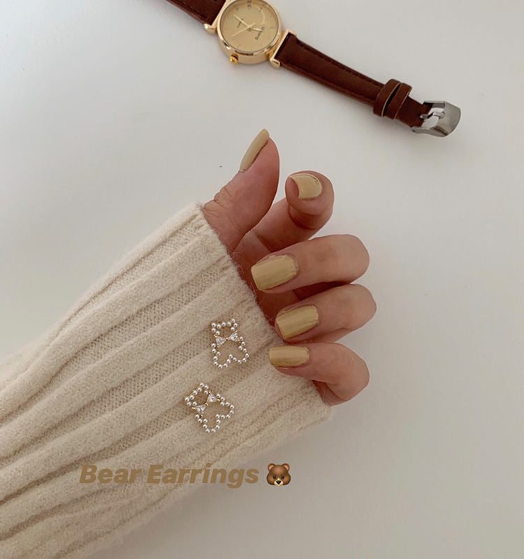 Bông Tai Hình Gấu Đính Ngọc Trai Đáng Yêu Cho Nữ Yanqueens Đồ trang sức Quà tặng