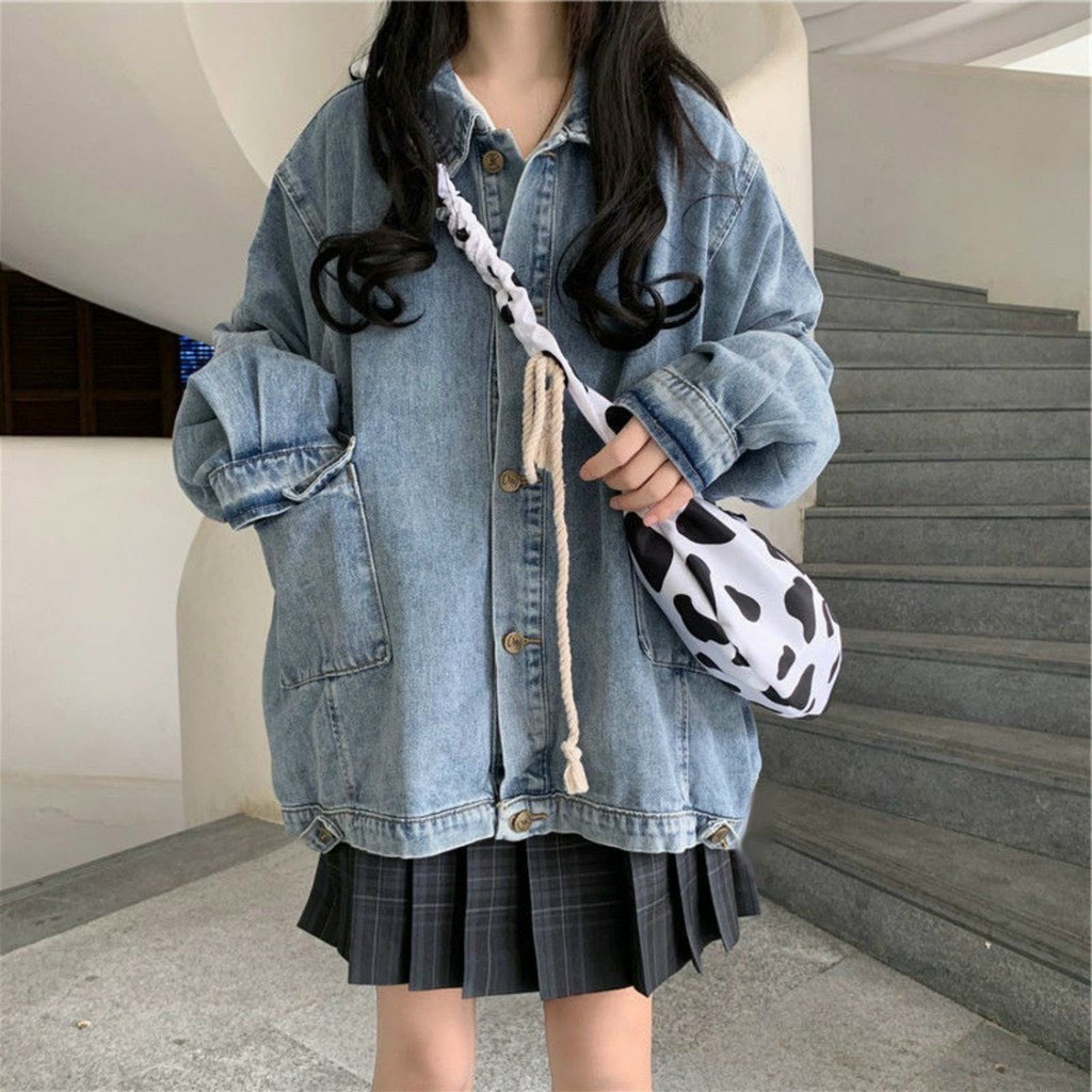 Áo Khoác Jean Túi Trước Dáng Rộng 🦋 Áo Denim Bò Ulzzang Dài Tay 🦋