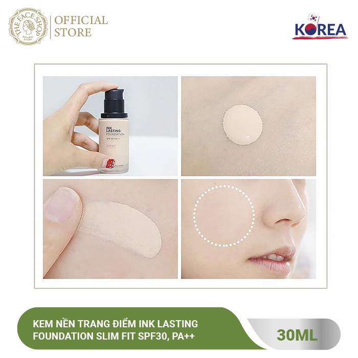 [Mã COSTFS60K -10% đơn 400K] Kem Nền Đa Năng TheFaceShop Ink Lasting Foundation Slim Fit SPF30, Pa++ 30ml