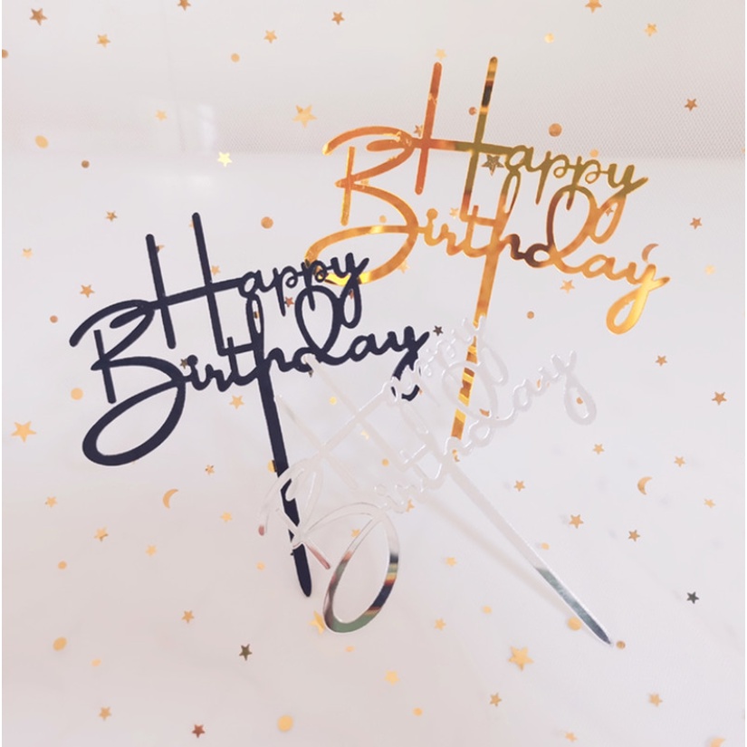 Túi 10 meka Cong Happy Birthday trang trí bánh sinh nhật, mica cắm bánh sinh nhật