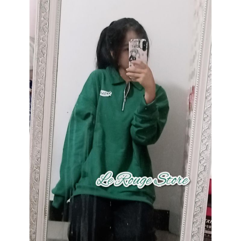 (ORDER) Áo sweater nỉ polo màu xanh lá trơn màu bo tay ulzzang học sinh có size local brand (ảnh thật) | BigBuy360 - bigbuy360.vn