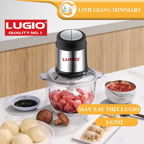 Máy xay thịt Lugio LG532 Cối thủy tinh cao cấp Lưỡi xay gồm 4 lưỡi không gỉ Dung tích 2L Hàng chính hãng BH 12 tháng