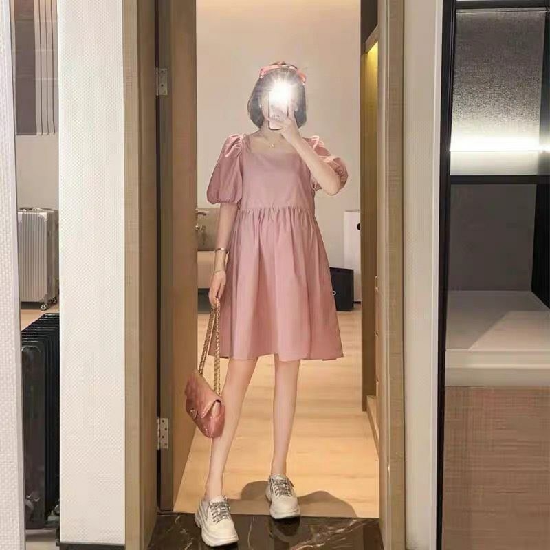 Váy babydoll màu Hồng, cổ vuông tay phồng hàng Quảng Châu siêu xinh - Có sẵn