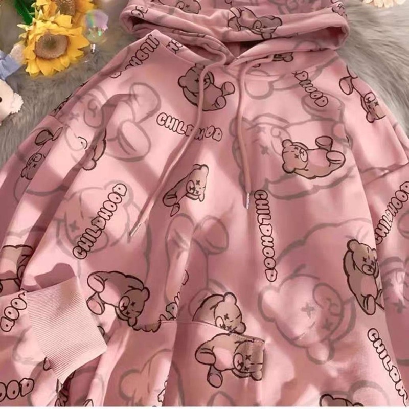 [new new new, mến tặng quà xinh] Áo hoodie gấu 2 màu Trắng, Hồng siêu iêu TEENS FASHION