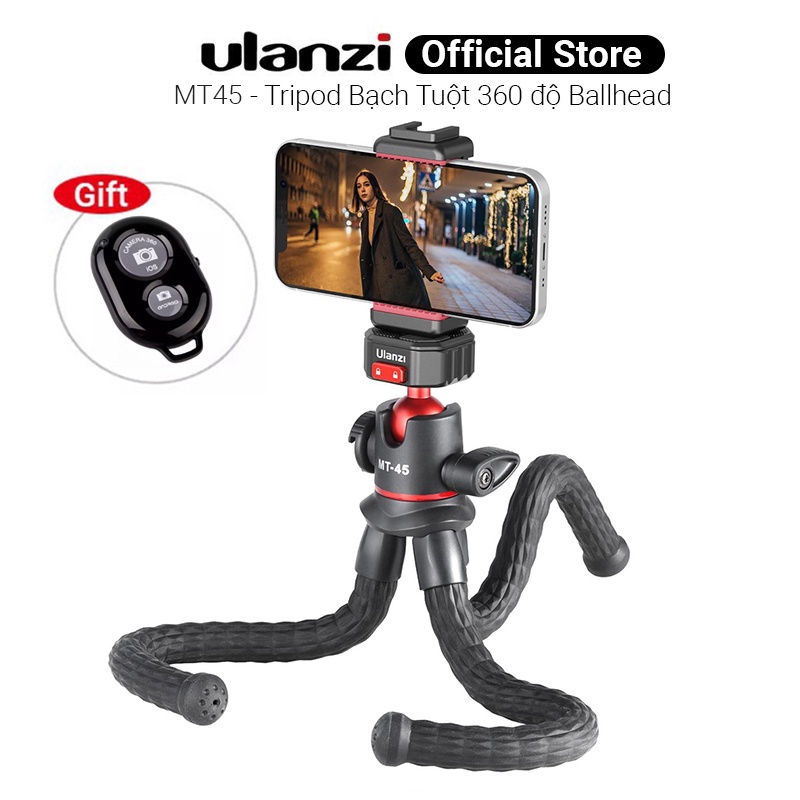 Chân Tripod Octopus Ulanzi MT-45 Claw Flexible Tripod Cho Điện Thoại/Máy ảnh Mirroless, DSLR - Tích hợp Cold Shoe