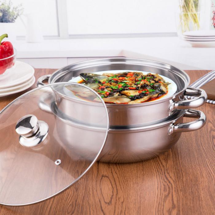 Nồi Hấp Inox 2 Tầng Hotpot Size 28cm Đa Năng Cao Cấp Dùng Cho Mọi Loại Bếp